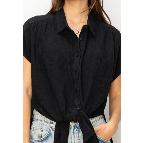 #372 SALE 🛑M TIE-FRONT Double Gauze Shirt Top - Picture 9 of 16